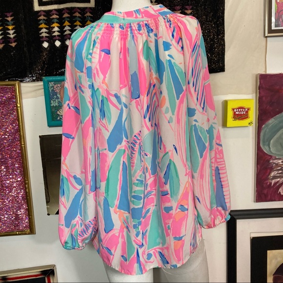 Lily Pulitzer Watercolor Print Silk Blouse - Picture 7 of 7